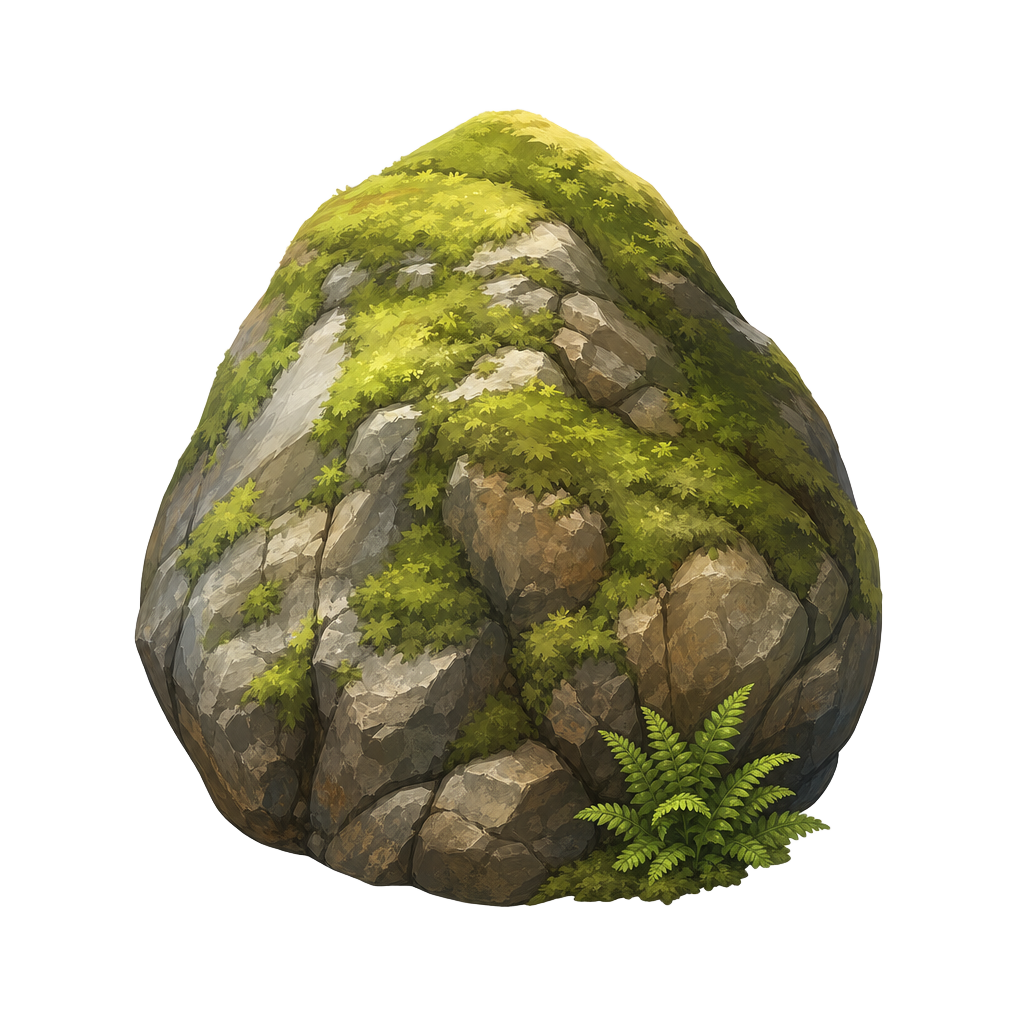 A large mossy boulder in the forest